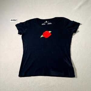 Greensource T Shirt Womens Large Navy Blue Organic Cotton Embroidered Floral